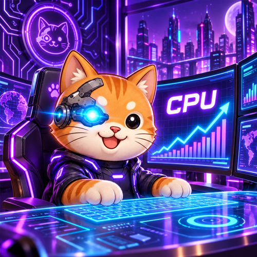 Cyber cat at the CPU workstation